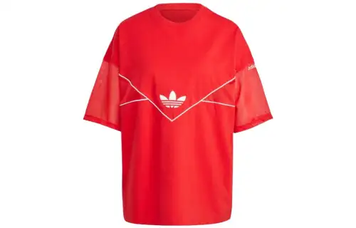 Adidas Originals T Shirts Women's Red Crew Neck Moderate Straight Fit
