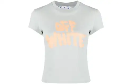OFF WHITE Logo Print Cotton T Shirt Grey