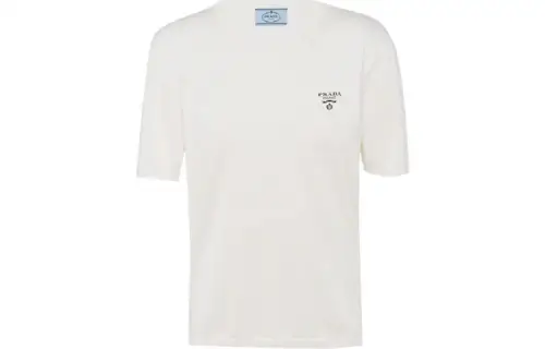PRADA Intarsia Knit Short Sleeve Jumper Powder Pink