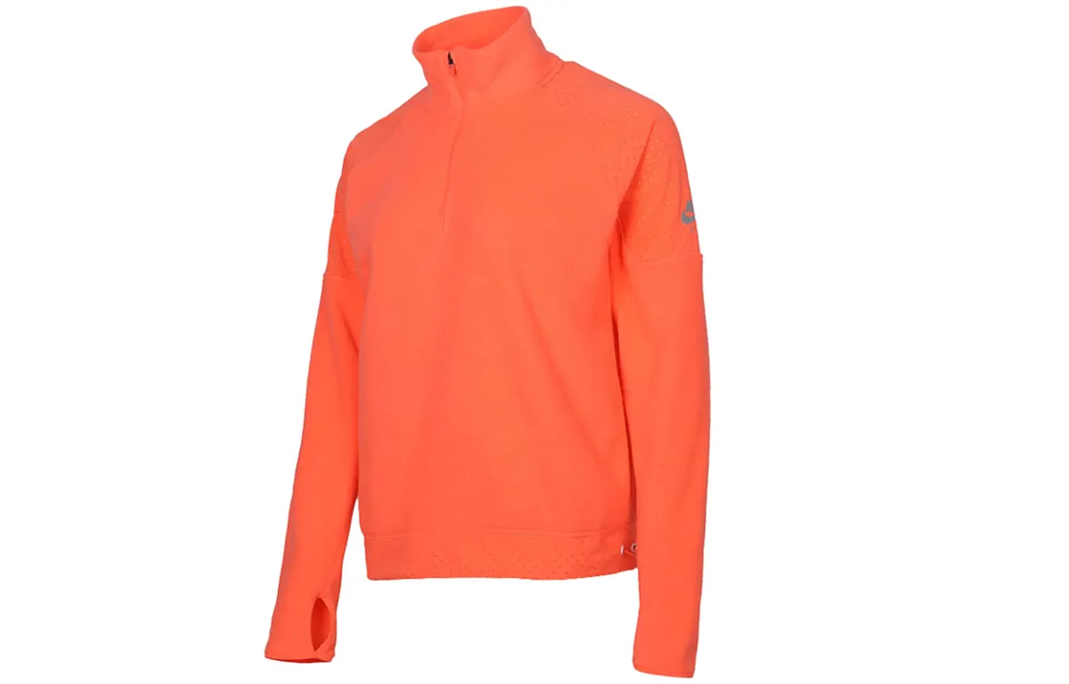 Nike Training Sports Half Open Collar Fleece Lined Stand Collar Sweatshirt Winter Women's Orange