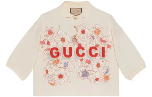 GUCCI Lovelight Polo Shirts Women's Ecru Polo Collar Moderate Straight Fit