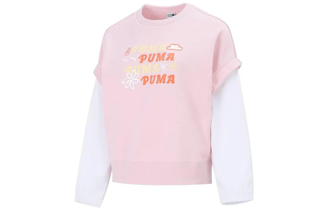 PUMA Sweatshirts Women's Pink Crew Neck Moderate Mock Two-Piece