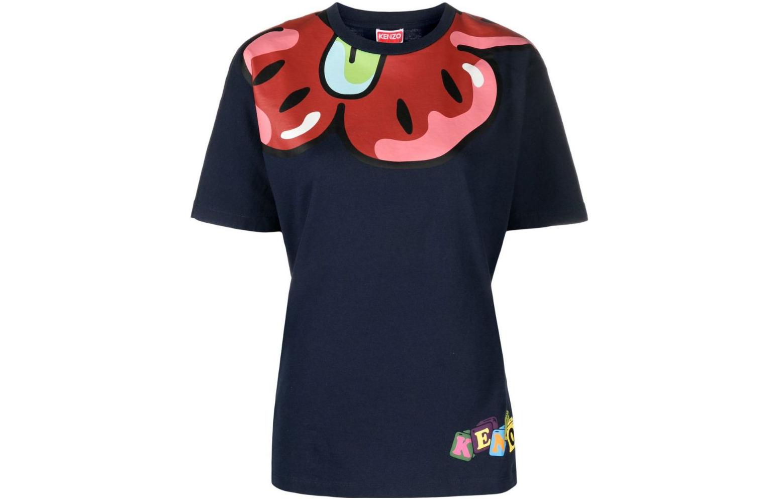 KENZO SS23 BOKE BOY series graphic print round neck short-sleeved T-shirt women's blue