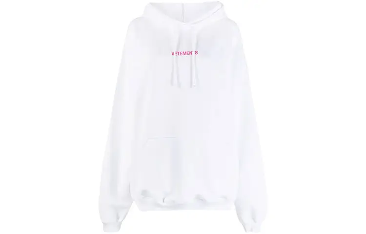 Vetements Logo Label Hoodie 'White/Hot Pink'