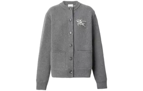 Burberry Knitwear Women's Gray Crew Neck Moderate Cardigan