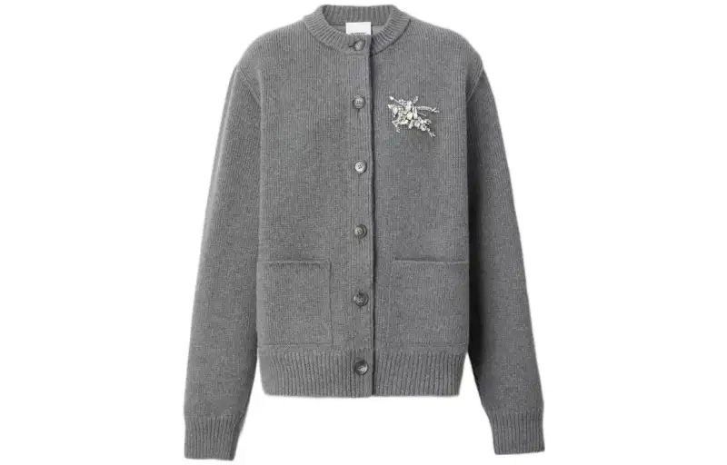 Burberry Knitwear Women's Gray Crew Neck Moderate Cardigan