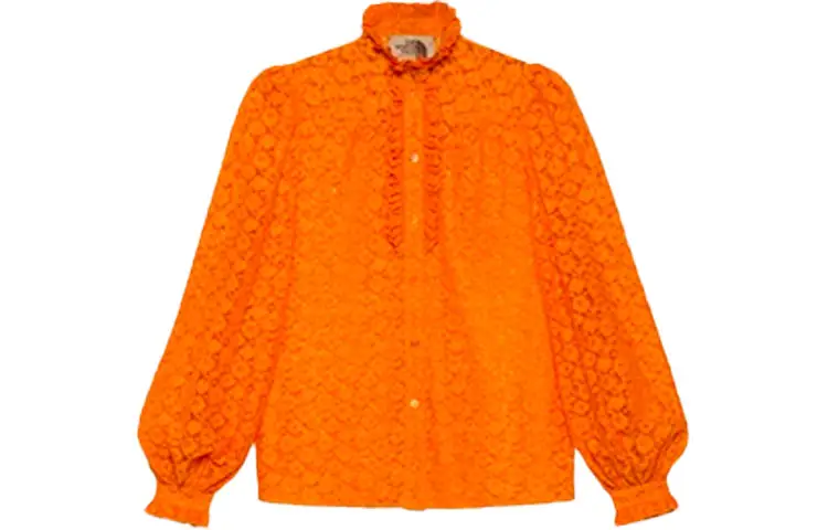 GUCCI X THE NORTH FACE Gucci X The North Face Shirts Women's Orange Stand Collar Moderate Other