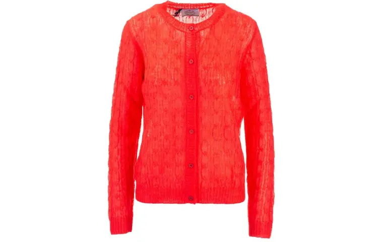 PRADA Knitwear Women's Red Crew Neck Moderate Cardigan