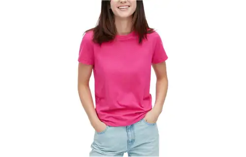 UNIQLO T Shirts Women's Peach Pink Crew Neck Moderate Straight Fit