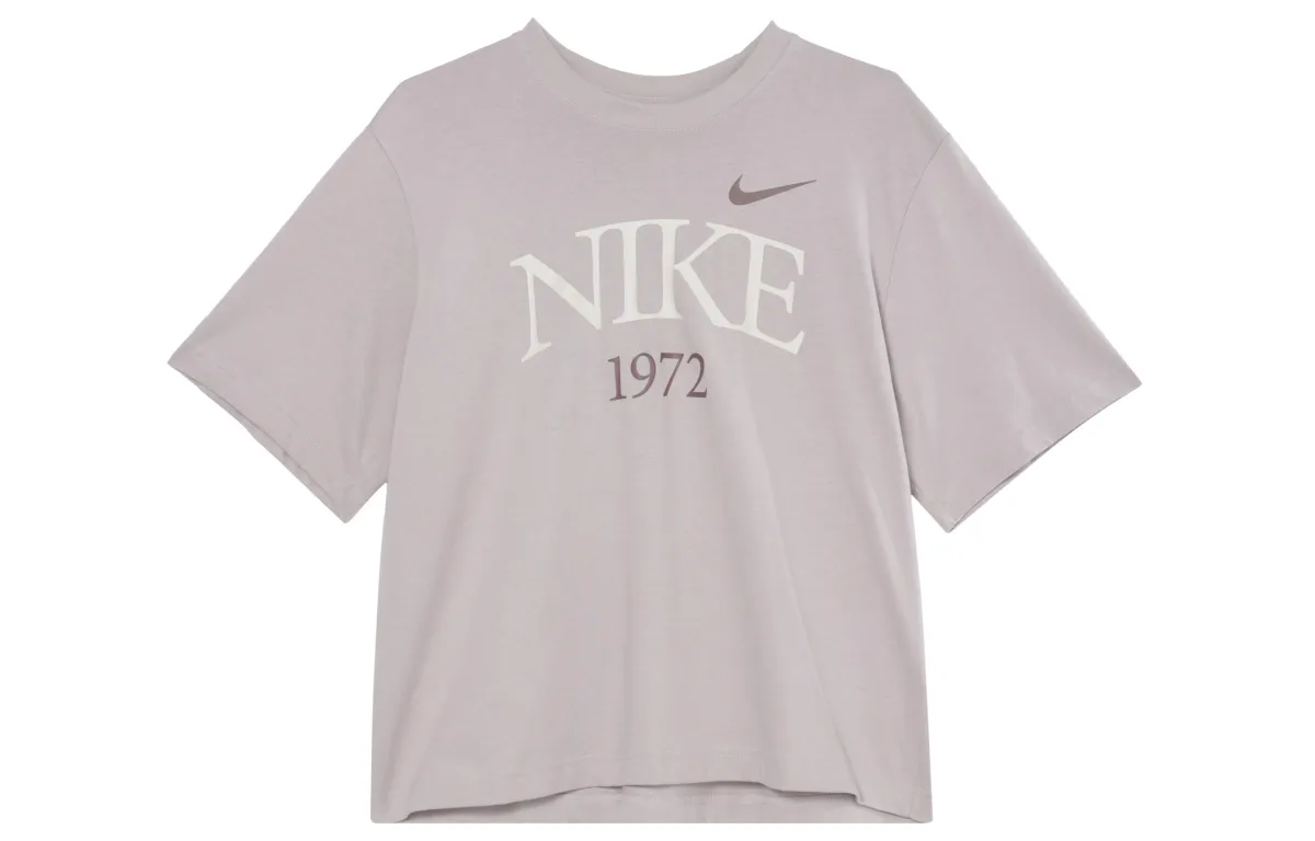 Nike Sportswear Classics Drop Shoulder Sleeve T Shirt Women's Gray Purple