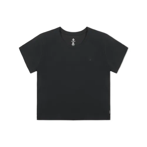 Converse T Shirts Women's Black Crew Neck Moderate Straight Fit