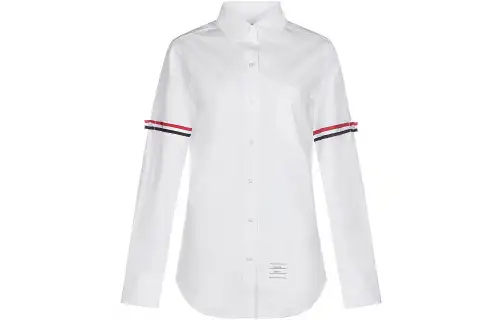 THOM BROWNE Tom Brown old money style classic solid color armband armband lapel long-sleeved shirt women's white