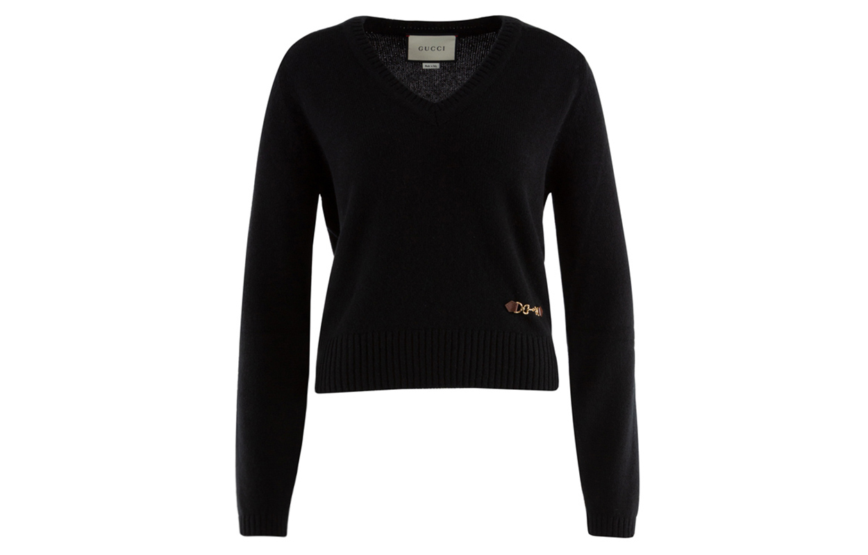 GUCCI Cashmere Sweaters Women's Black V Neck Moderate