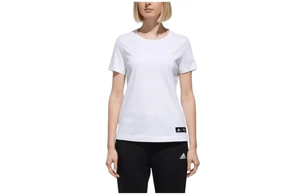 Adidas T-Shirts Women's White Crew Neck Moderate Straight Fit