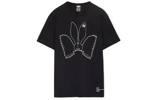 LOEWE SS23 The Year Of The Rabbit T Shirts Women's Black Crew Neck Moderate Straight Fit