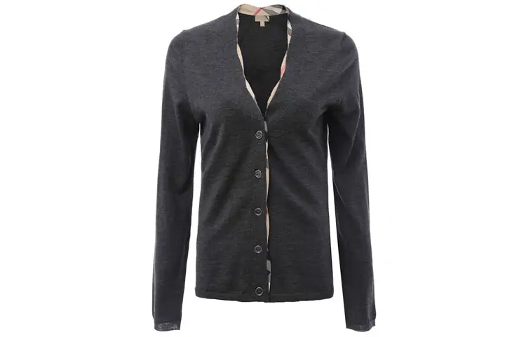 Burberry Knitwear Women's Dark Gray V Neck Moderate Cardigan