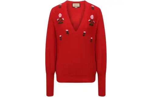 GUCCI Sweaters Women's Red V Neck Moderate Other