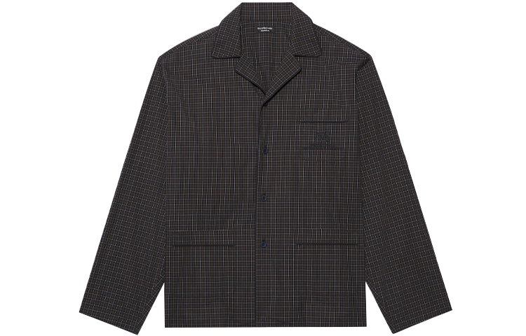 Balenciaga Mirco Tartan Oversized Shirt 'Dark Navy/Khaki'