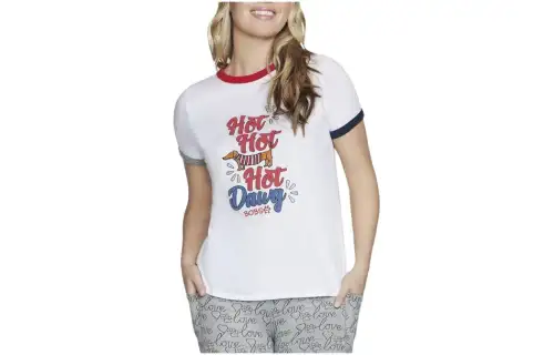 Skechers BOBS Hot Dawg Ringer T Shirt Women's White