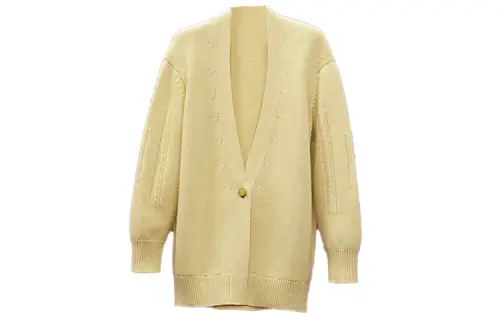 HERMES Knitwear Women's Light Yellow V Neck Moderate Cardigan