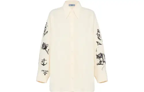 PRADA Shirts Women's Beige Pointed Collar Moderate