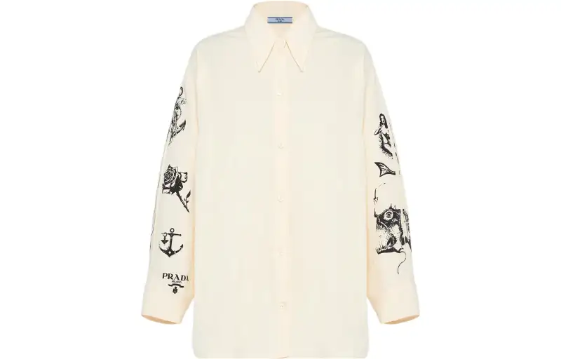 PRADA Shirts Women's Beige Pointed Collar Moderate