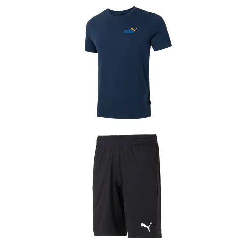 PUMA Casual Sportswear Men's Clothing Set Blue Top+Black Shorts Crew Neck Moderate