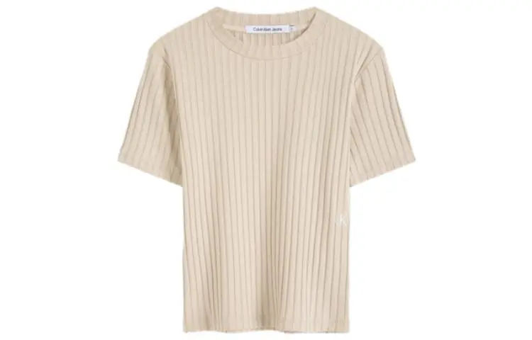 CALVIN KLEIN Drop Shoulder Sleeve T Shirt Women's Oat Milk