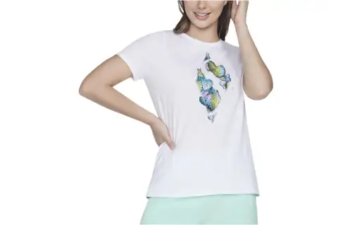 Skechers T Shirts Women's White Crew Neck Moderate Straight Fit