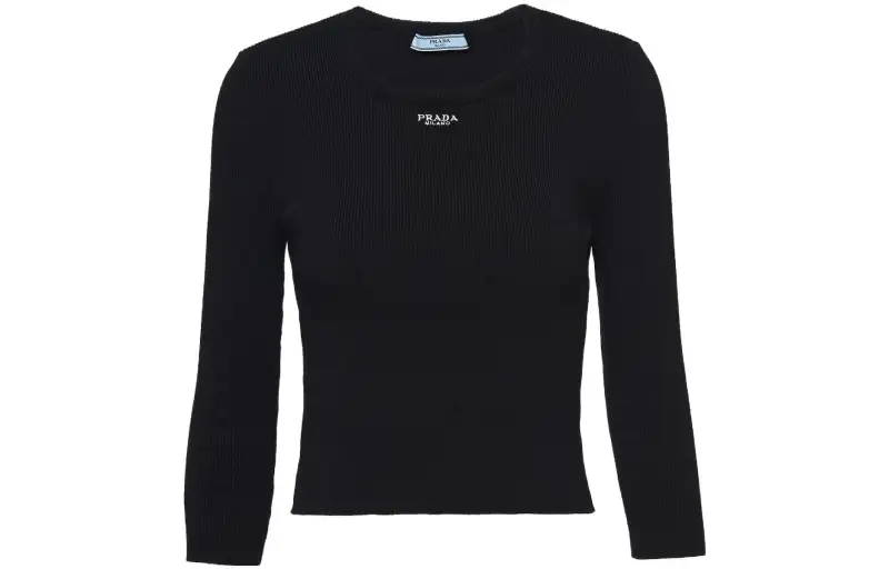 PRADA Logo embroidered Ribbed Jumper