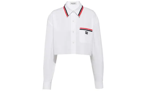 MIU MIU Miu Miu SS22 Striped Trim Shorts Sun Protection Long Sleeve Shirt Women's White