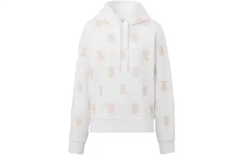 Burberry Women's Monogram Print Drawstring Hoodie White/Beige