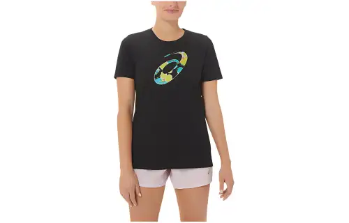 Asics Hibiscus Spiral A Crew T Shirt Women's Black