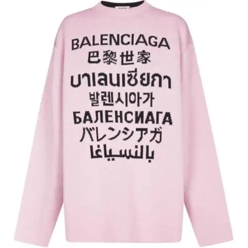 Balenciaga Languages Intarsia Knit Sweater Pink