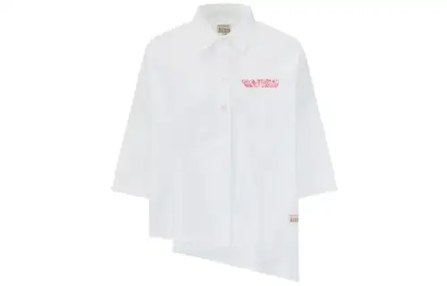 EVISU SS22 Women's Asymmetric Mid-Sleeve Shirt White