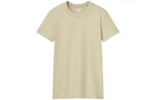 UNIQLO T Shirts Women's Beige Crew Neck Moderate Straight Fit