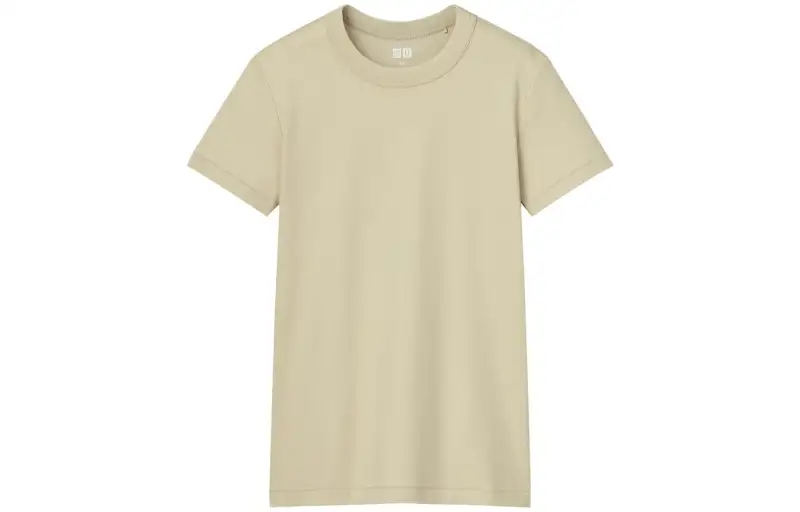 UNIQLO T Shirts Women's Beige Crew Neck Moderate Straight Fit