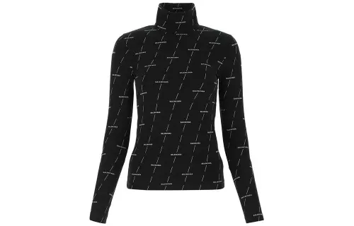 Balenciaga T Shirts Women's Black Turtleneck Moderate Straight Fit