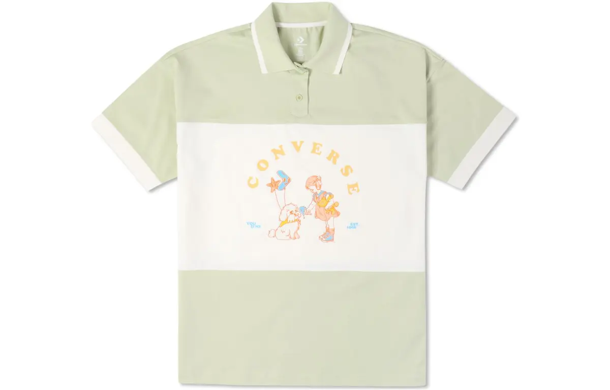 Converse Polo Shirts Women's Green Polo Collar Moderate Straight Fit