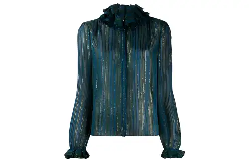 SAINT LAURENT Shirts Women's Blue Draped Collar Moderate