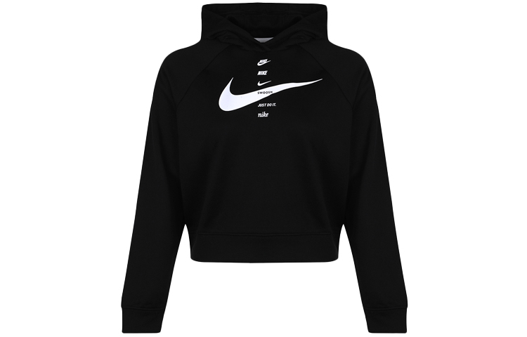 Nike Sportswear Swoosh Logo Printed Sports Hooded Pullover Sweatshirt Women's Black