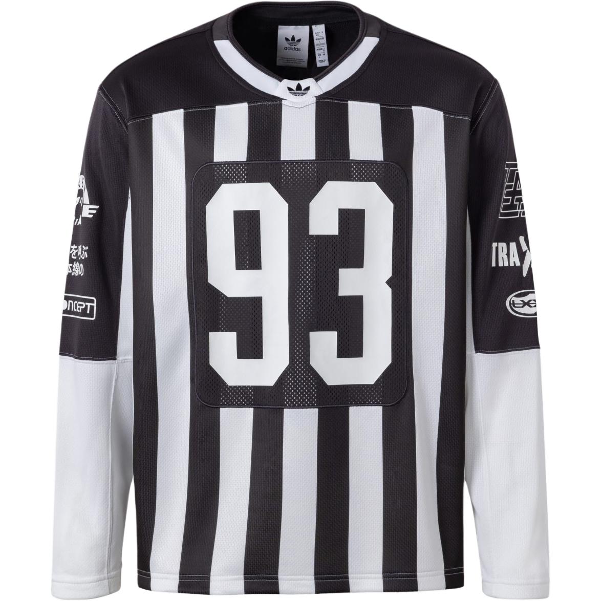 Adidas originals ADILENIUM TEAM '93 JERSEY brand logo fashion long-sleeved round neck sports retro football jersey men's black and white