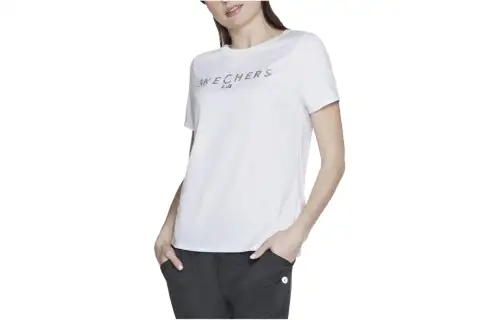 Skechers T Shirts Women's White Crew Neck Moderate Straight Fit