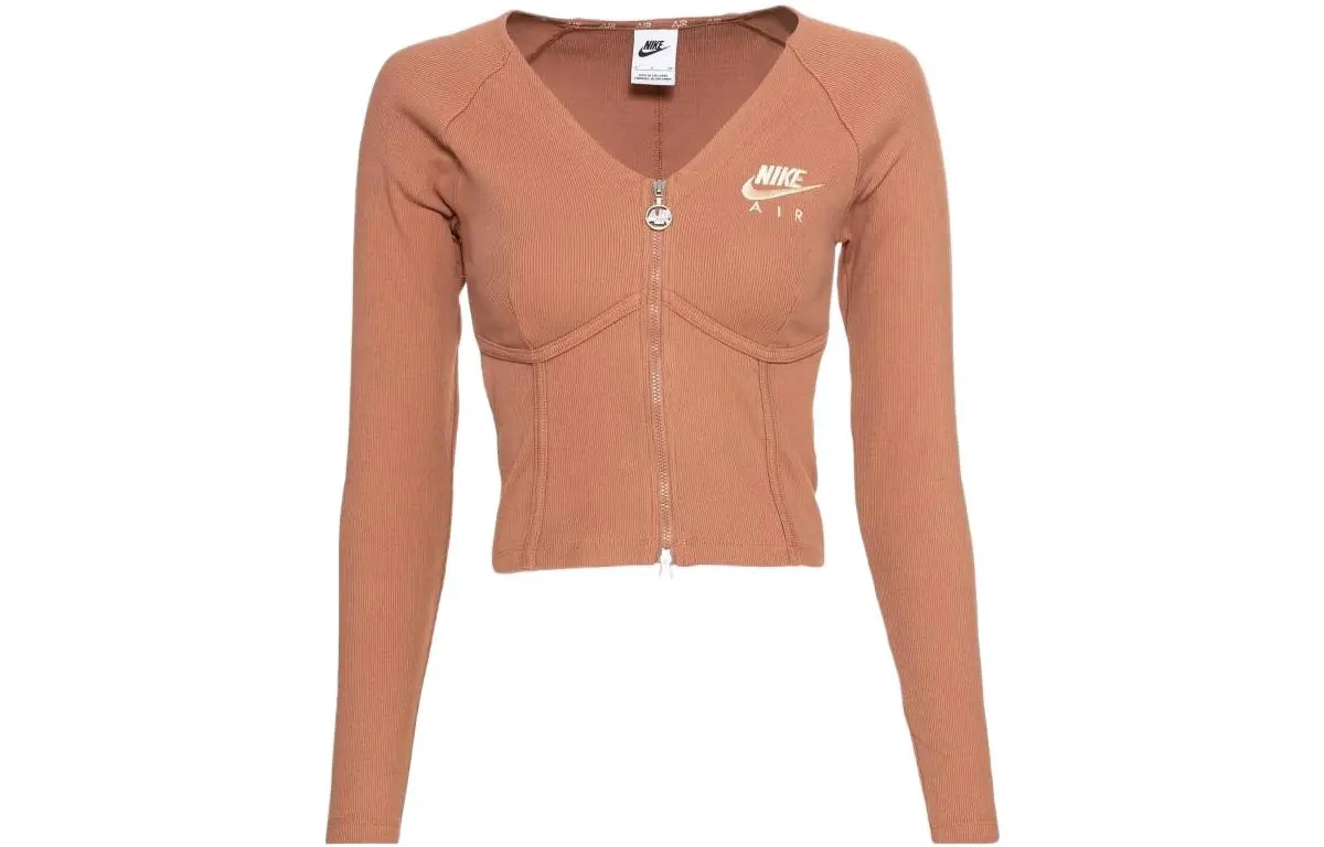Nike Women'ss Double-Zip Knit Herringbone Raglan T-Shirt Brown
