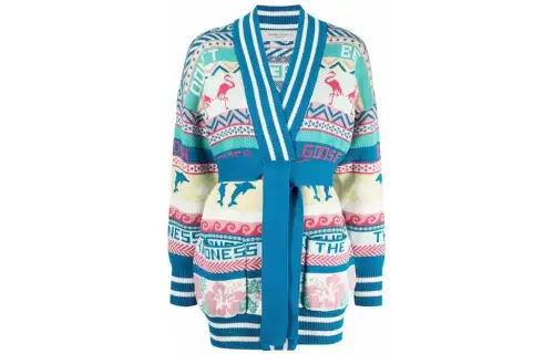 Golden Goose Abstract Intarsia Knitted Belted Cardigan