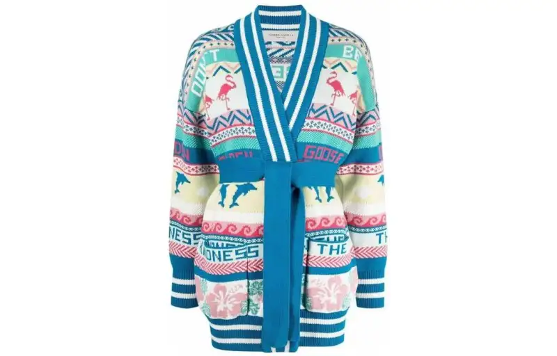 Golden Goose Abstract Intarsia Knitted Belted Cardigan