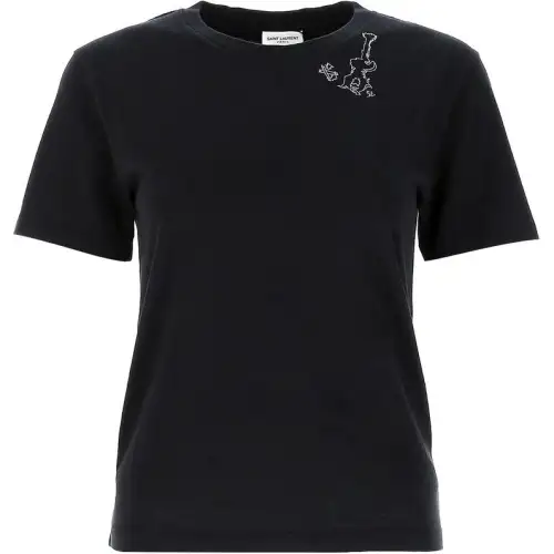 SAINT LAURENT T Shirts Women's Black Crew Neck Moderate Straight Fit