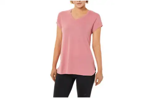 ASICS HEATHER VNECK T Shirts Women's Pink V Neck Moderate Straight Fit