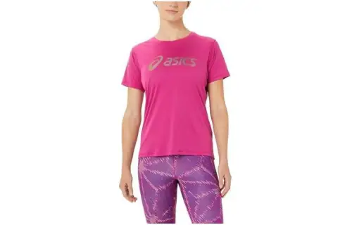 ASICS T Shirts Women's Pink Crew Neck Moderate Straight Fit