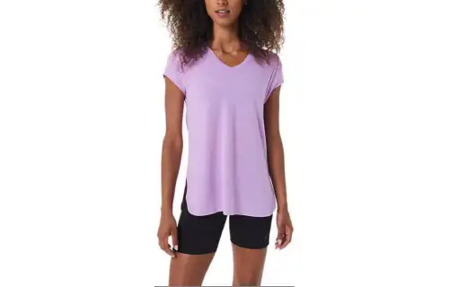 ASICS T Shirts Women's Purple Crew Neck Moderate Straight Fit